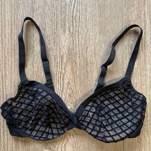 Cosabella Black Cut Velvet & Nude Mesh Fishnet Pattern Underwire Bra